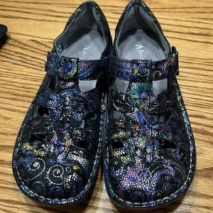 Alegria Black and Blue Patterned Flats